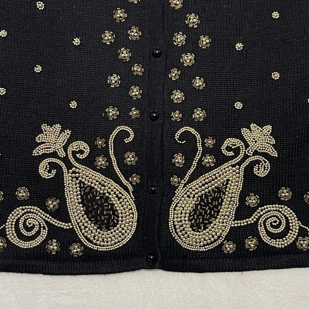 Vtg Donnkenny Embroidered Button Vest Sweater Womens L Beads Pockets Party Y2K - Picture 3 of 11